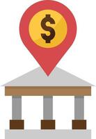 localização banco dinheiro lugar bancário - ícone plano vetor