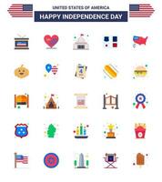 feliz dia da independência dos eua conjunto de pictogramas de 25 apartamentos simples de escudo de lugar americano americano branco editável elementos de design do vetor do dia dos eua