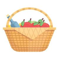 ícone de cesta de piquenique de refeição, desenho animado e estilo plano vetor