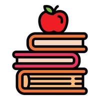 maçã no ícone de pilha de livros, estilo de estrutura de tópicos vetor