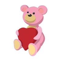 ursinho de pelúcia rosa com ícone de desenho animado de coração vetor