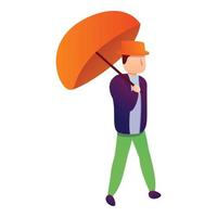 homem elegante ícone de guarda-chuva laranja, estilo cartoon vetor