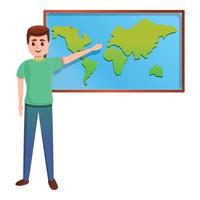 estudante mostra ícone do mapa global, estilo cartoon vetor