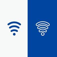 linha de sinal de serviços wifi e ícone sólido de glifo banner azul linha e ícone sólido de glifo banner azul vetor