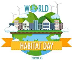 logotipo do ícone do habitat mundial dia 5 de outubro com vilas ou cidade no globo vetor