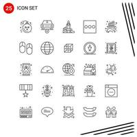 coleção de 25 ícones vetoriais em símbolos de contorno perfeitos de pixel de estilo de linha para web e sinais de ícone de linha móvel em fundo branco 25 ícones de fundo criativo de ícone preto vetor