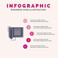 telefone número de fax chamar ícone sólido infográficos fundo de apresentação de 5 etapas vetor