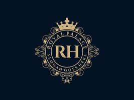 letra rh antigo logotipo vitoriano de luxo real com moldura ornamental. vetor