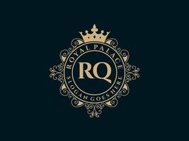 letra rq antigo logotipo vitoriano de luxo real com moldura ornamental. vetor