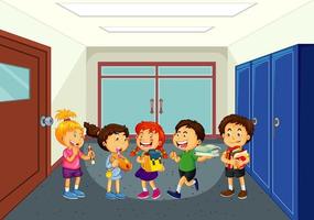 crianças felizes no corredor da escola vetor