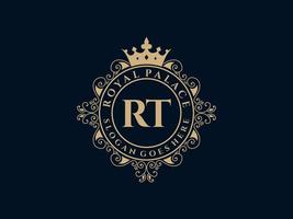 letra rt antigo logotipo vitoriano de luxo real com moldura ornamental. vetor