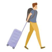 homem turista com ícone de mala de viagem, estilo cartoon vetor