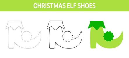 planilha de rastreamento e coloração de sapatos de elfo para crianças vetor