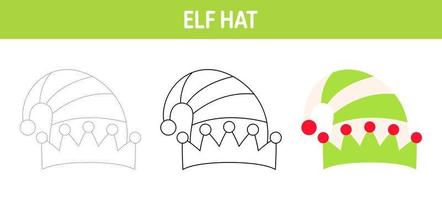 planilha de desenho e coloração de chapéu de elfo para crianças vetor