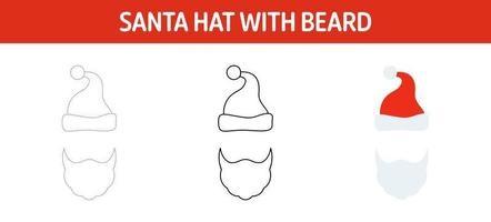 chapéu de papai noel com planilha de rastreamento e coloração de barba para crianças vetor