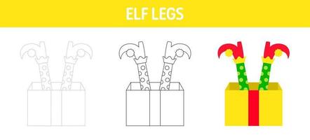 planilha de rastreamento e coloração de pés de duende de natal para crianças vetor