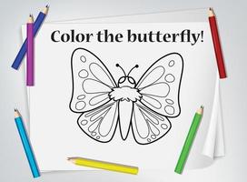 planilha de colorir crianças borboleta vetor