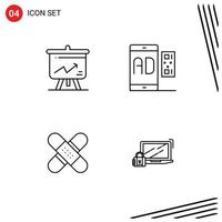 4 ícones criativos, sinais e símbolos modernos de análise, placa de auxílio, marketing, saúde, elementos de design de vetores editáveis