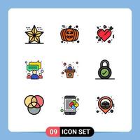 pacote de ícones de vetores de ações de 9 sinais e símbolos de linha para grupo de equipe avatar bate-papo amor elementos de design de vetores editáveis