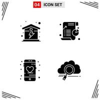 4 ícones de estilo sólido, baseados em grade, símbolos de glifos criativos para design de sites, sinais de ícones sólidos simples, isolados no fundo branco, conjunto de 4 ícones, fundo criativo do vetor de ícones pretos