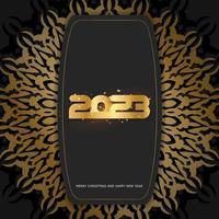 feliz ano novo 2023 cartão de férias. padrão dourado em preto. vetor