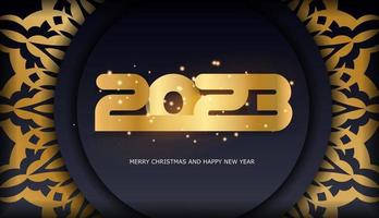 Fundo de saudação de feliz ano novo de 2023. cor preta e dourada. vetor