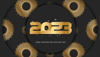cartaz de saudação de feliz ano novo de 2023. cor preta e dourada. vetor