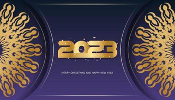 padrão dourado em azul. feliz ano novo cartaz de feriado de 2023. vetor