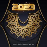 cor preta e dourada. cartaz de saudação de feliz ano novo de 2023. vetor