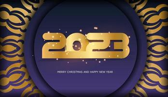 cor azul e ouro. cartão de feliz ano novo de 2023. vetor