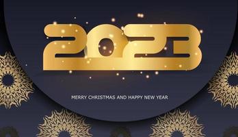 Banner de saudação de feliz ano novo de 2023. cor preta e dourada. vetor