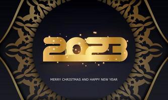 feliz ano novo 2023 banner de férias. cor preta e dourada. vetor