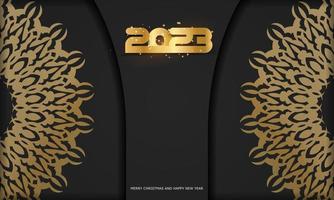 feliz cartaz de saudação de ano novo de 2023. cor preta e dourada. vetor