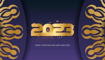 cor azul e ouro. Cartão festivo de feliz ano novo de 2023. vetor