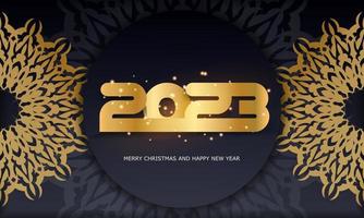 feliz ano novo 2023 fundo festivo. padrão dourado em preto. vetor