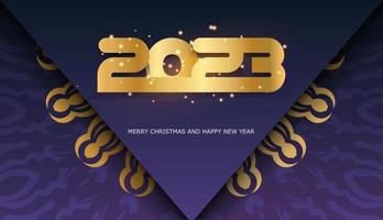 padrão dourado em azul. cartão de feliz ano novo de 2023. vetor