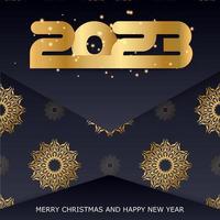 padrão dourado em preto. feliz ano novo cartaz de feriado de 2023. vetor