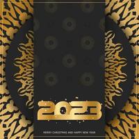 2023 feliz cartaz de férias de ano novo. cor preta e dourada. vetor