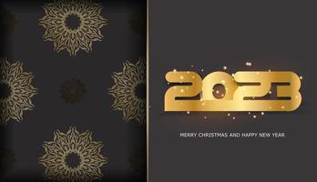 cor preta e dourada. 2023 feliz cartaz de férias de ano novo. vetor