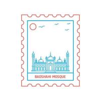 selo postal da mesquita de badshahi ilustração vetorial de estilo de linha azul e vermelha vetor