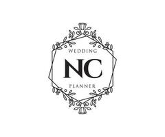 coleção de logotipos de monograma de casamento de carta inicial nc, modelos modernos minimalistas e florais desenhados à mão para cartões de convite, salve a data, identidade elegante para restaurante, boutique, café em vetor