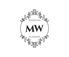 coleção de logotipos de monograma de casamento de letra mw, modelos modernos minimalistas e florais desenhados à mão para cartões de convite, salve a data, identidade elegante para restaurante, boutique, café em vetor