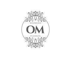 coleção de logotipos de monograma de casamento de letras iniciais om, modelos modernos minimalistas e florais desenhados à mão para cartões de convite, salve a data, identidade elegante para restaurante, boutique, café em vetor