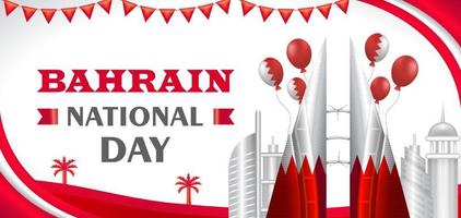 dia nacional do bahrein, ilustração 3d do prédio do world trade center com ornamento de balão vetor