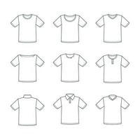 conjunto de modelo de camisa de manga curta de contorno vetor