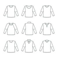 conjunto de modelo de camisa de manga comprida de contorno vetor