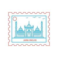 jama masjid selo postal estilo de linha azul e vermelha ilustração em vetor