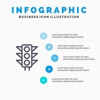 modelo de infográfico azul de sinal de trânsito 5 etapas modelo de ícone de linha vetorial vetor