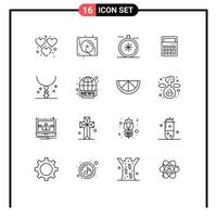 conjunto de 16 símbolos de símbolos de ícones de interface do usuário modernos para a bússola de escritório de páscoa calculadora de matemática elementos de design de vetores editáveis