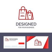 cartão de visita criativo e modelo de logotipo bolsa de publicidade anúncio de compras ilustração vetorial de compras vetor